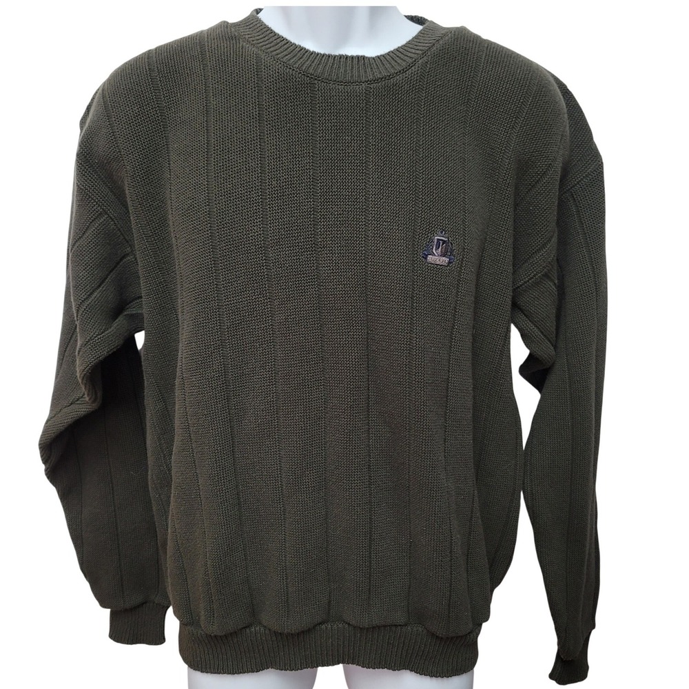 Vintage IZOD Men's Crewneck Moss Green Cotton Sweater M Preppy Academia Golf 90s - Picture 8 of 9